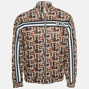 Gcds Brown Logo Print Jersey Zip-Up Jacket S